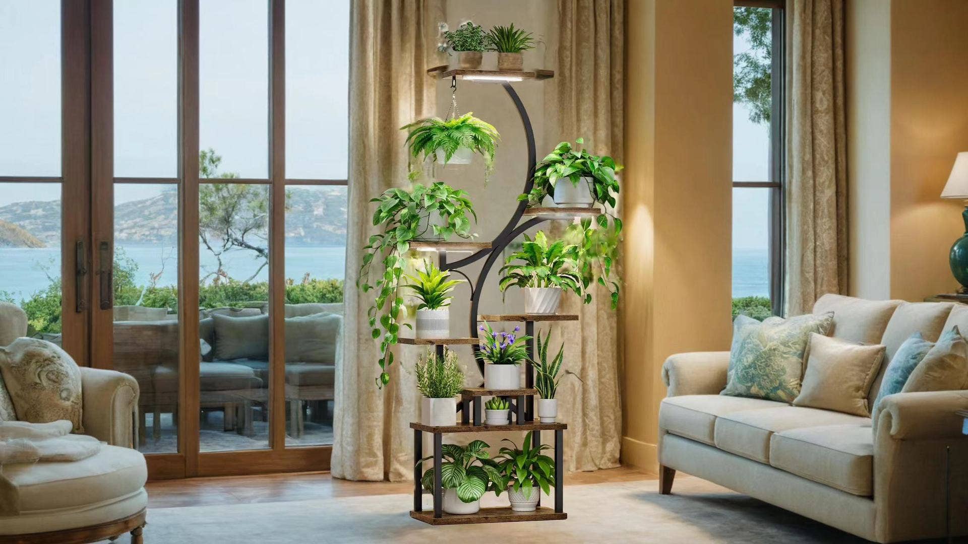 39F Inc. – Großhandel Blumentopfständer – 8-stufiger Pflanzenständer mit Wachstumslichtern, 155 cm hoch, Metall, Schwarz14