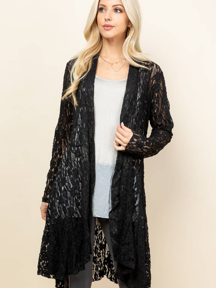 Black Short Lace Duster – Boho Pucker Jacket for Women | Made in USA for wholesale by Kooniez