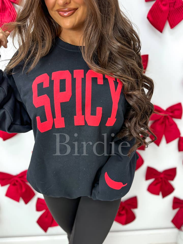 Spicy Graphic Vinyl Crewneck on Black for wholesale by birdie