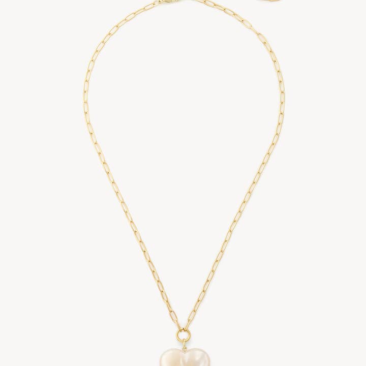 Collier Pendentif Cœur Midi en Nacre Blanche pour la vente par MACHETE