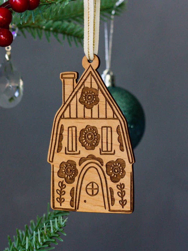 Scandinavian House Wood Ornament for wholesale by Hereafter