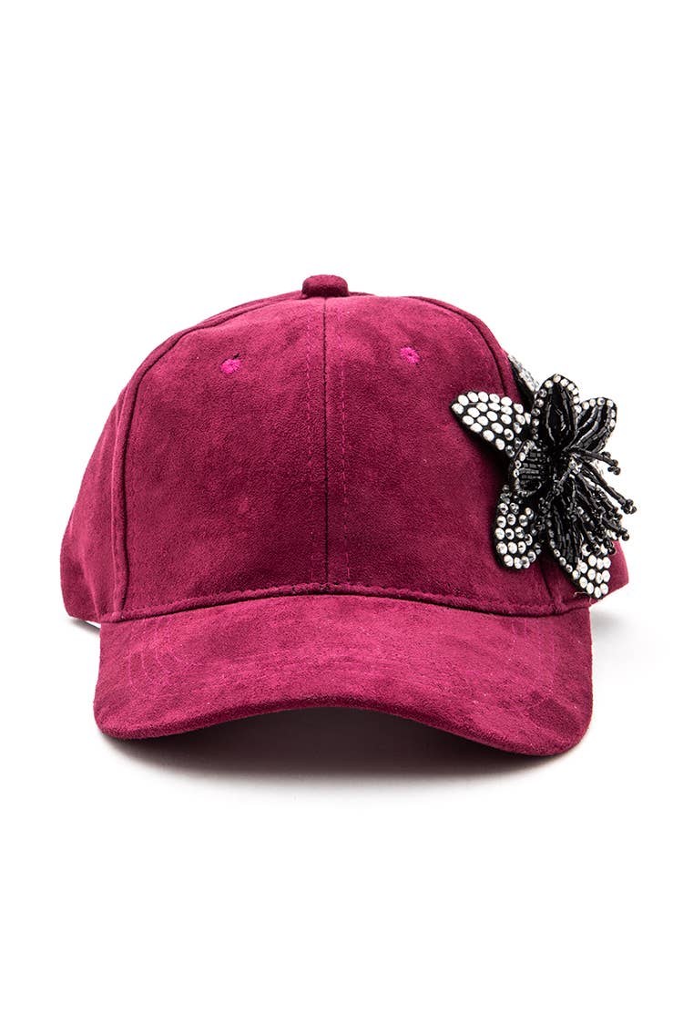 Artini Accessories - Vente Casquette de baseball – femme - Casquette en daim à fleurs perlées 3D avec strass mode2