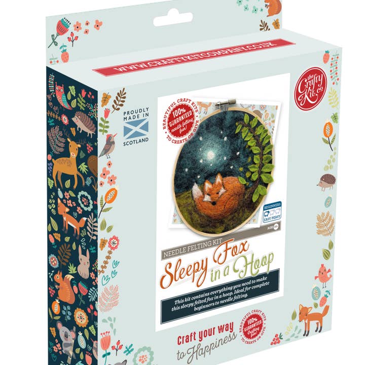 The Crafty Kit Company - Vente Kits de couture - Peindre avec de la laine : kit de bricolage en feutre Sleepy Fox in a Hoop Needle