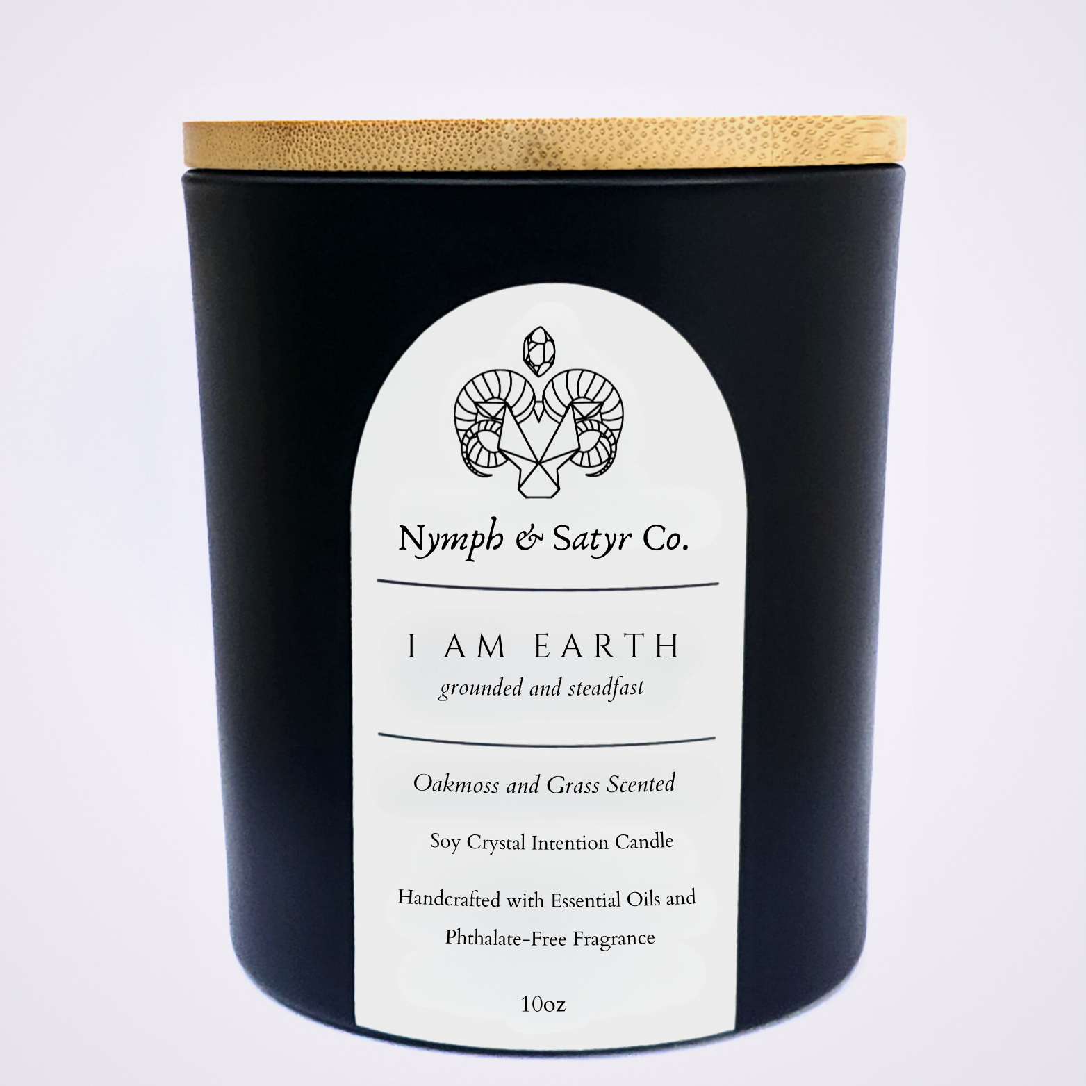 Nymph & Satyr Co. - Wholesale Jar/Filled Candle - I AM EARTH • 10oz Soy Crystal Candle (Black Glass)2
