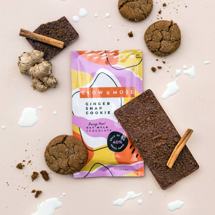 Crow & Moss Chocolate - Wholesale Chocolate Bar - Gingersnap Cookie + Oat Mylk Bar 40% - Case of 12