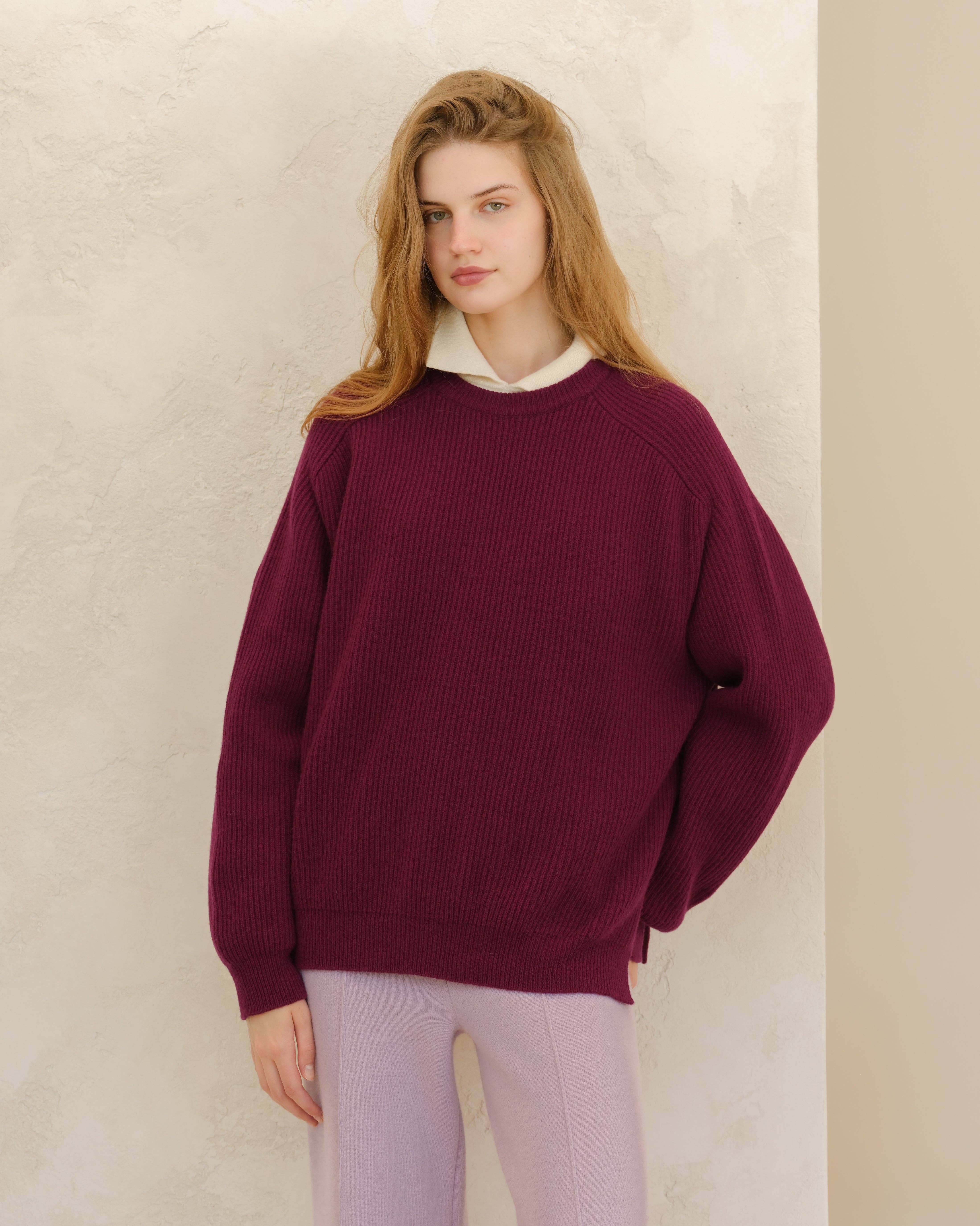 Lèmme - Wholesale Knit Sweater - Women's - Cashmere Mix Crewneck Ribbed Sweater with Lateral Slits4