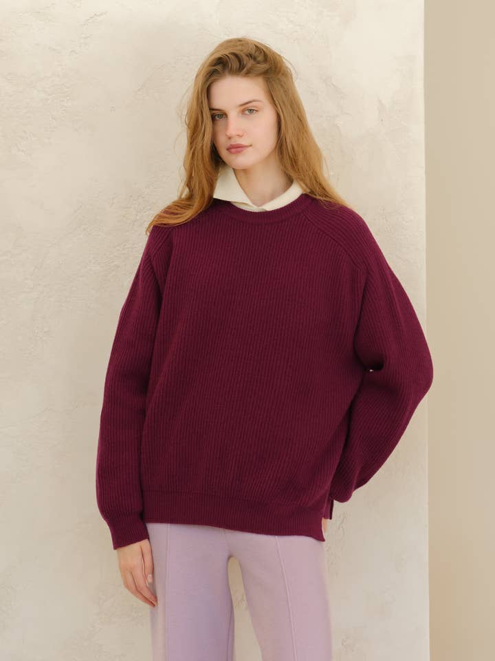 Lèmme - Wholesale Knit Sweater - Women's - Cashmere Mix Crewneck Ribbed Sweater with Lateral Slits23