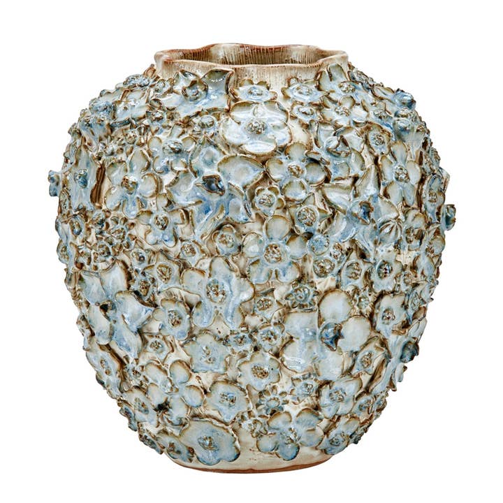 Bouquet De Fleurs Design Blue &Cream Vase V237LC for wholesale by Continental Home
