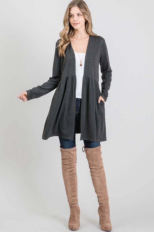 HEIMISH - Vente Cardigan – femme - CARDIGAN OUVERT À VOLANTS UNI EJ5007S AVEC POCHE LATÉRALE3