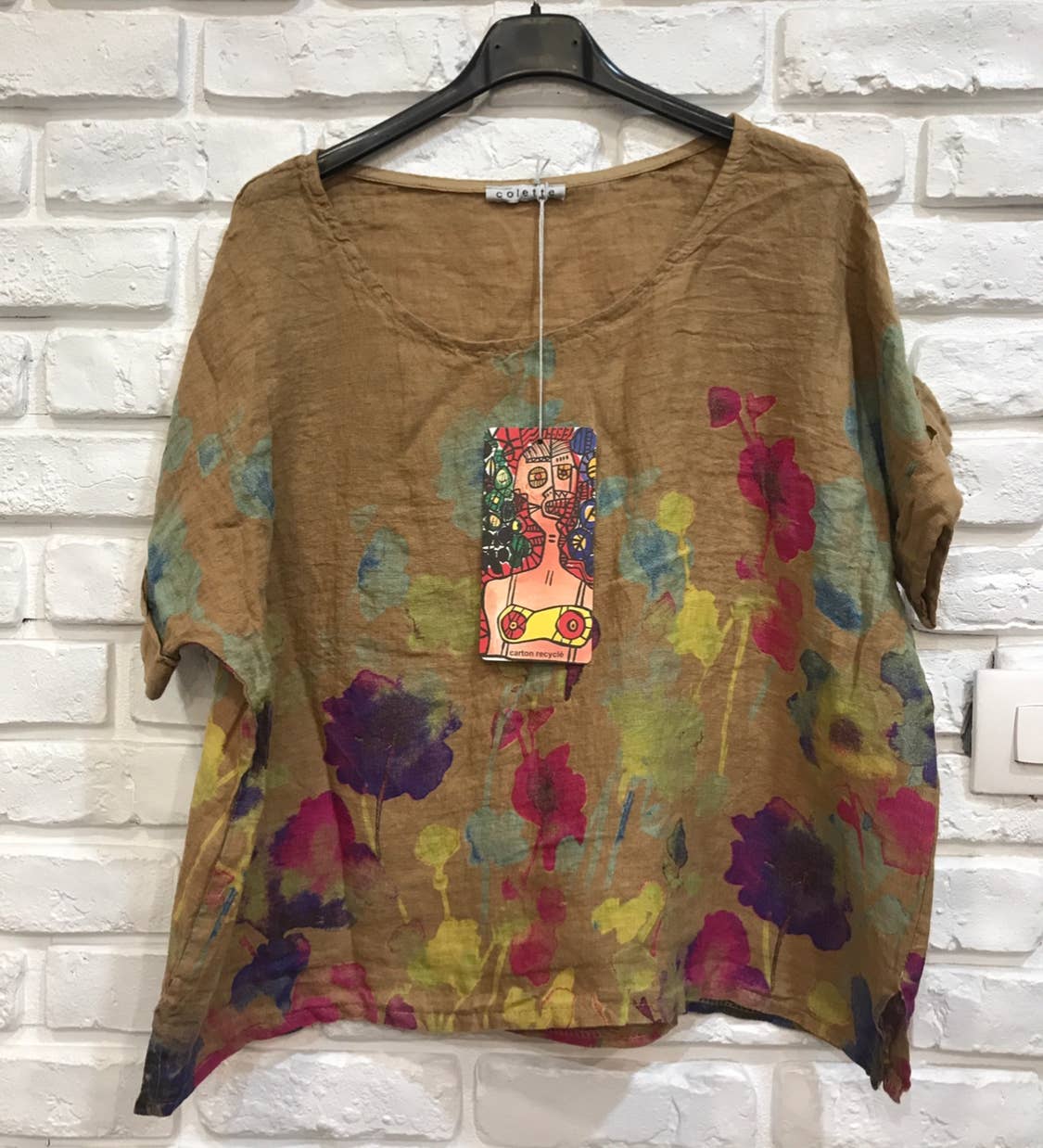 la maison des fibres naturelles – wholesale T-shirt – women's – Round neck printed linen T-shirt 23310 100% LINEN21