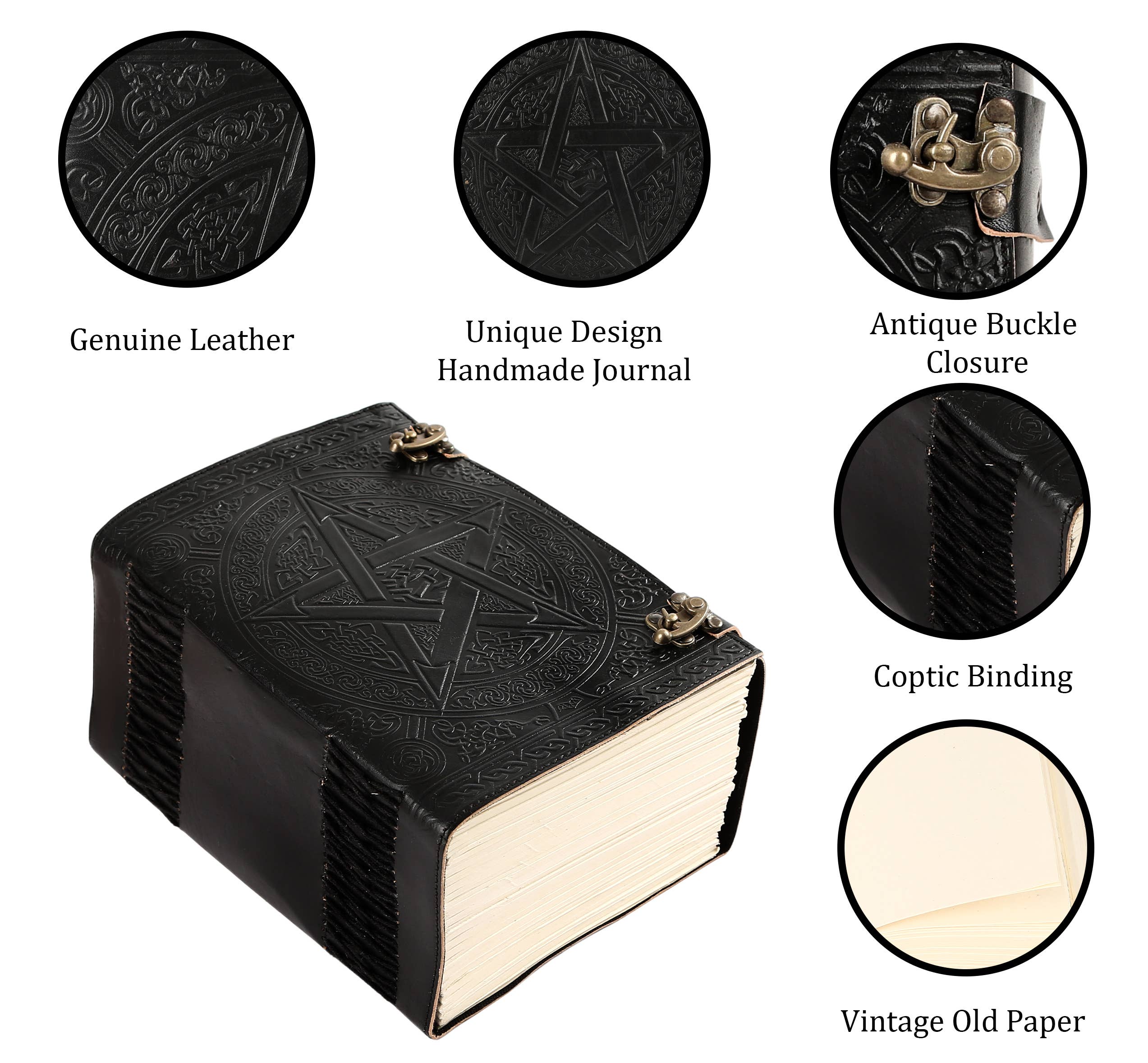 Tuzech Leather - Wholesale Journal/Diary - 1000 Pages Large Black Pentagram Embossed Leather Journal | Writing Leather Notebook | Leather grimoire Book | Handmade Leather Journal Gift10