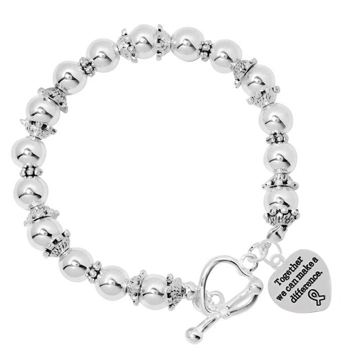 "Together We Can Make A Difference" Silver Beaded Bracelet for wholesale by The Awareness Company