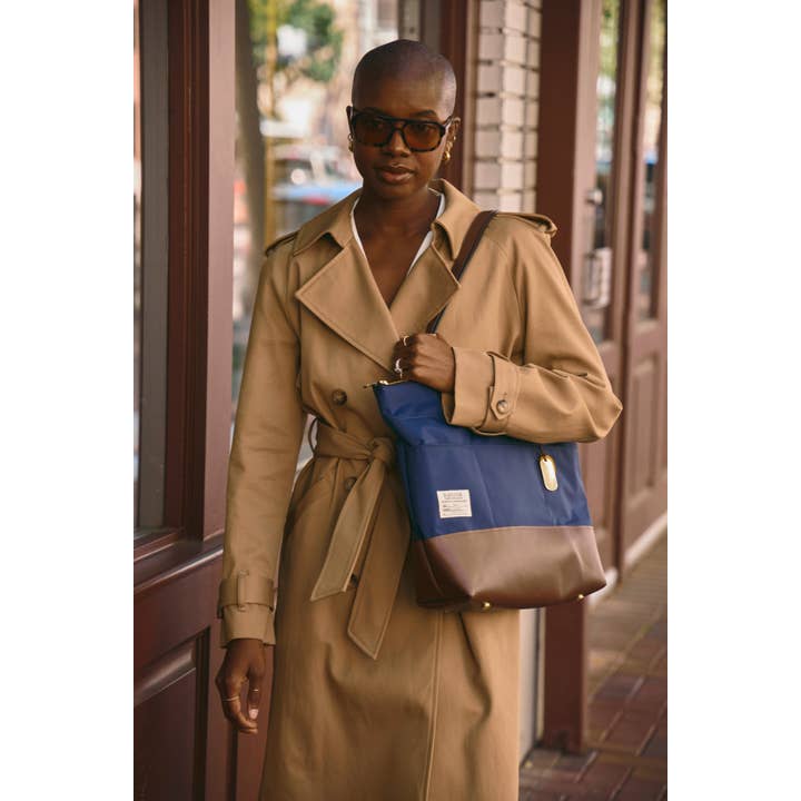 R.Riveter - Wholesale Tote Bag - Women's - Harriet | Navy Nylon + Brown Leather5