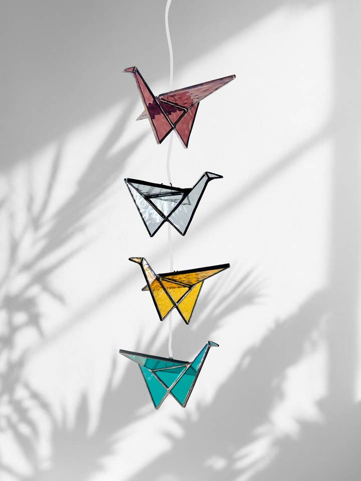 Stained Glass Origami Crane Suncatchers for wholesale by Samara Designs Studio