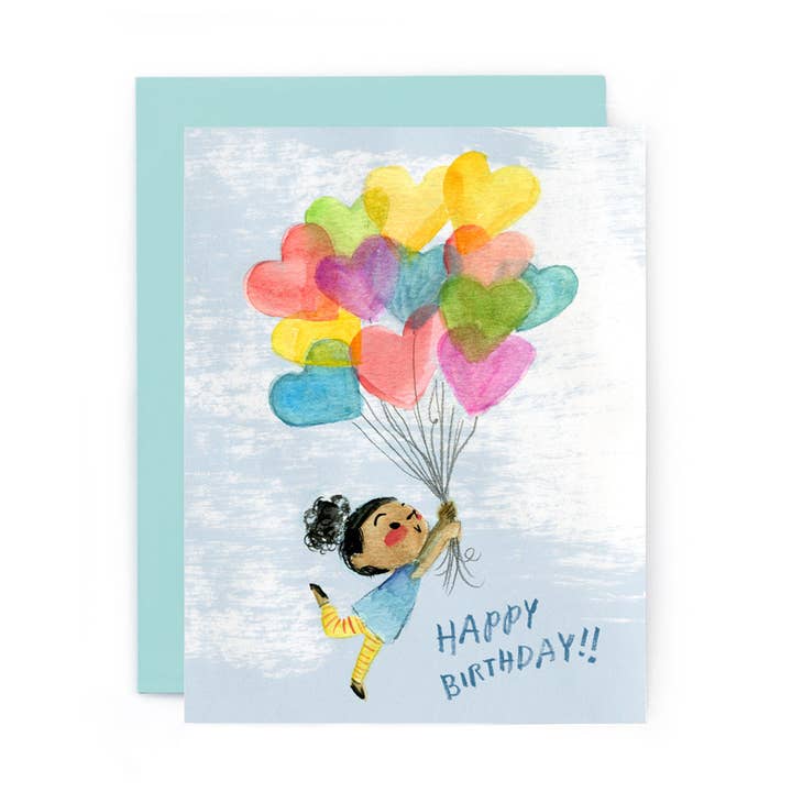 Birthday Heart Balloons Girl Card for wholesale by Le Petit Elefant