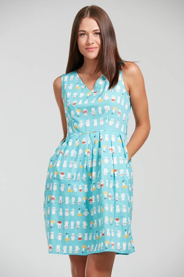 Sky Blue Cute Bear Print Casual Dress for wholesale on Faire0
