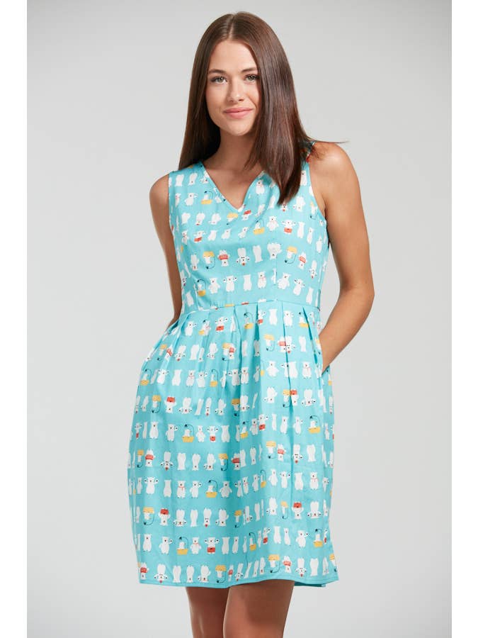 Sky Blue Cute Bear Print Casual Dress for wholesale on Faire