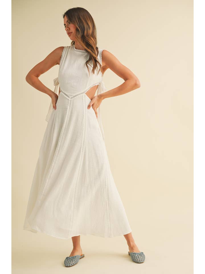 Klesis - Wholesale Dress - Women's - ID9098 SIDE TIED DETAIL MIDI DRESS WITH LACE TRIM