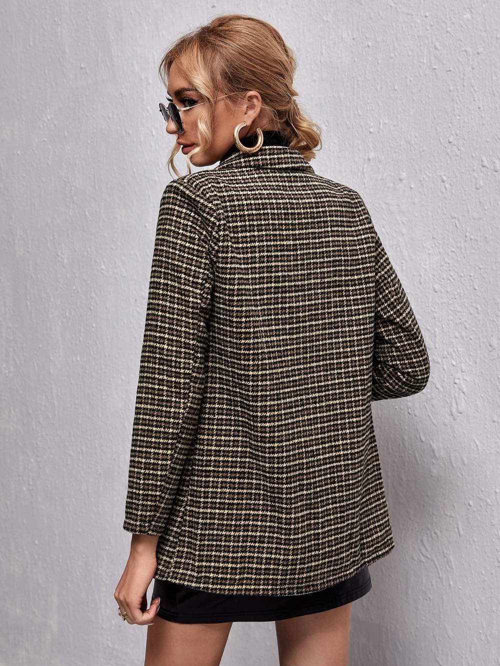 MULTICOLOR wool mix houndstooth plaid double breasted blazer for wholesale on Faire3
