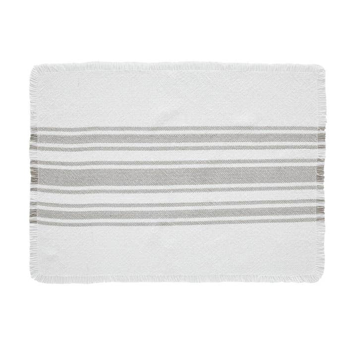 VHC Brands - Wholesale Placemat - Antique White Stripe Dove Grey Indoor/Outdoor Placemat Set of 6 13x19