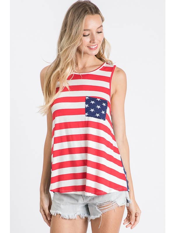 HEIMISH - Wholesale Tunic - Women's - ST6001-10 STRIPE AND STAR TOP WITH POCKET