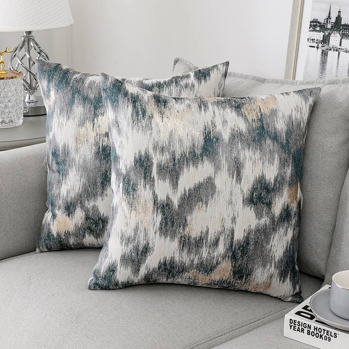 Teal Gold White Jacquard Throw Pillow Cover for wholesale by Majestic Giftware Inc