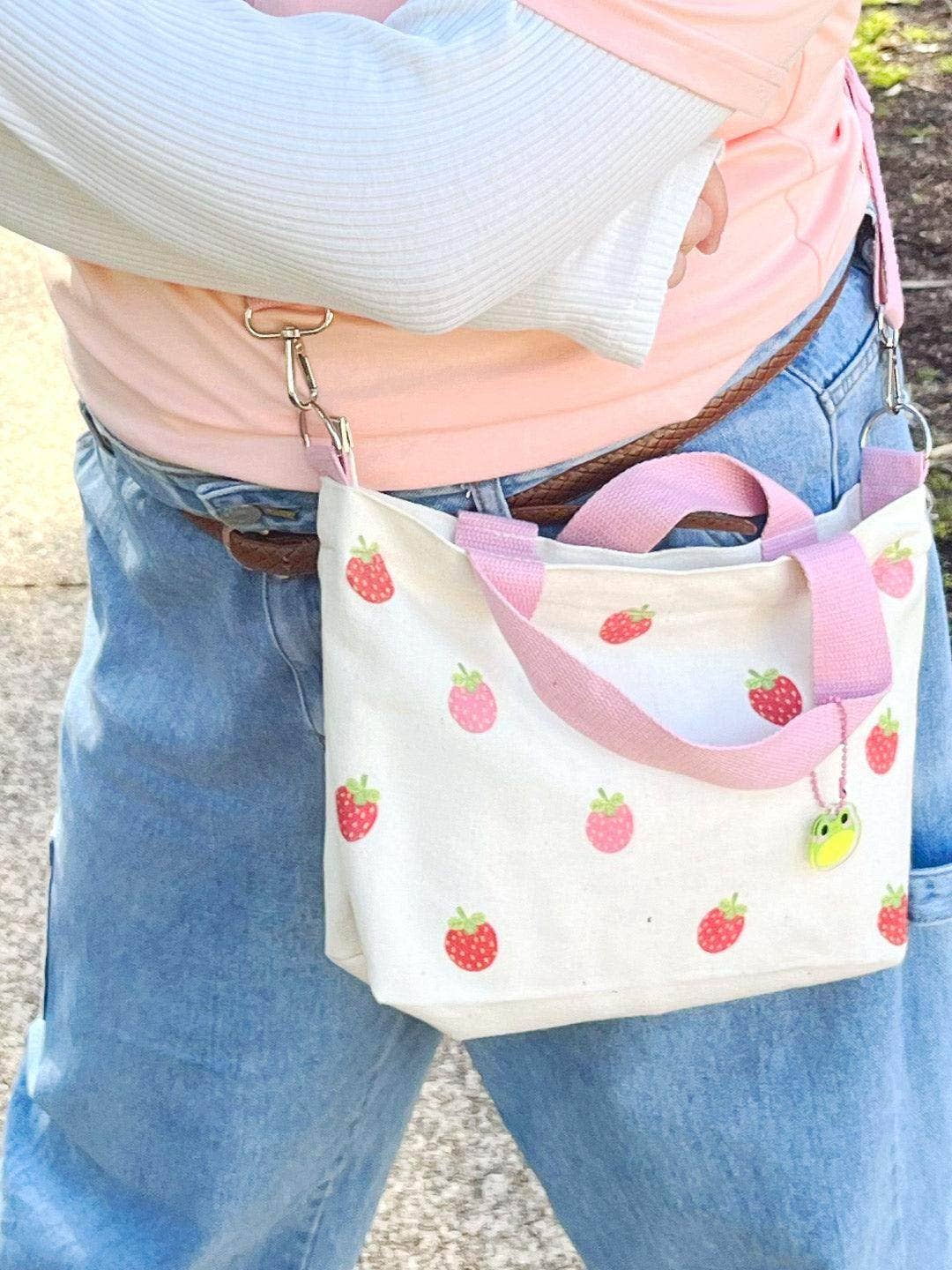 Jessthechen - Wholesale Tote Bag - Women's - Print Canvas Mini Tote | Pink Strawberry1