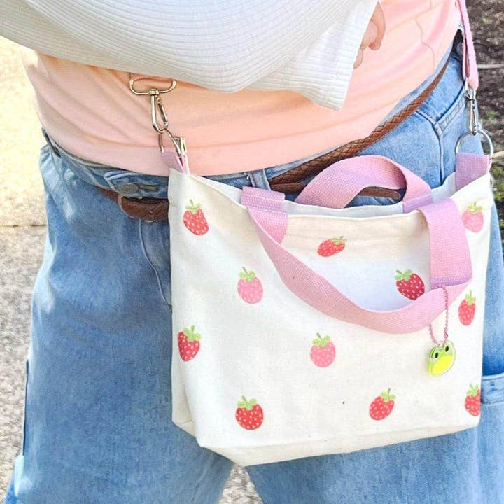 Jessthechen - Wholesale Tote Bag - Women's - Print Canvas Mini Tote | Pink Strawberry1