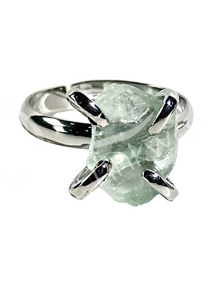 (PC)RING - BRASS, SILVER PLATED ADJUSTABLE FLUORITE for wholesale by Oceanic Linkways Inc
