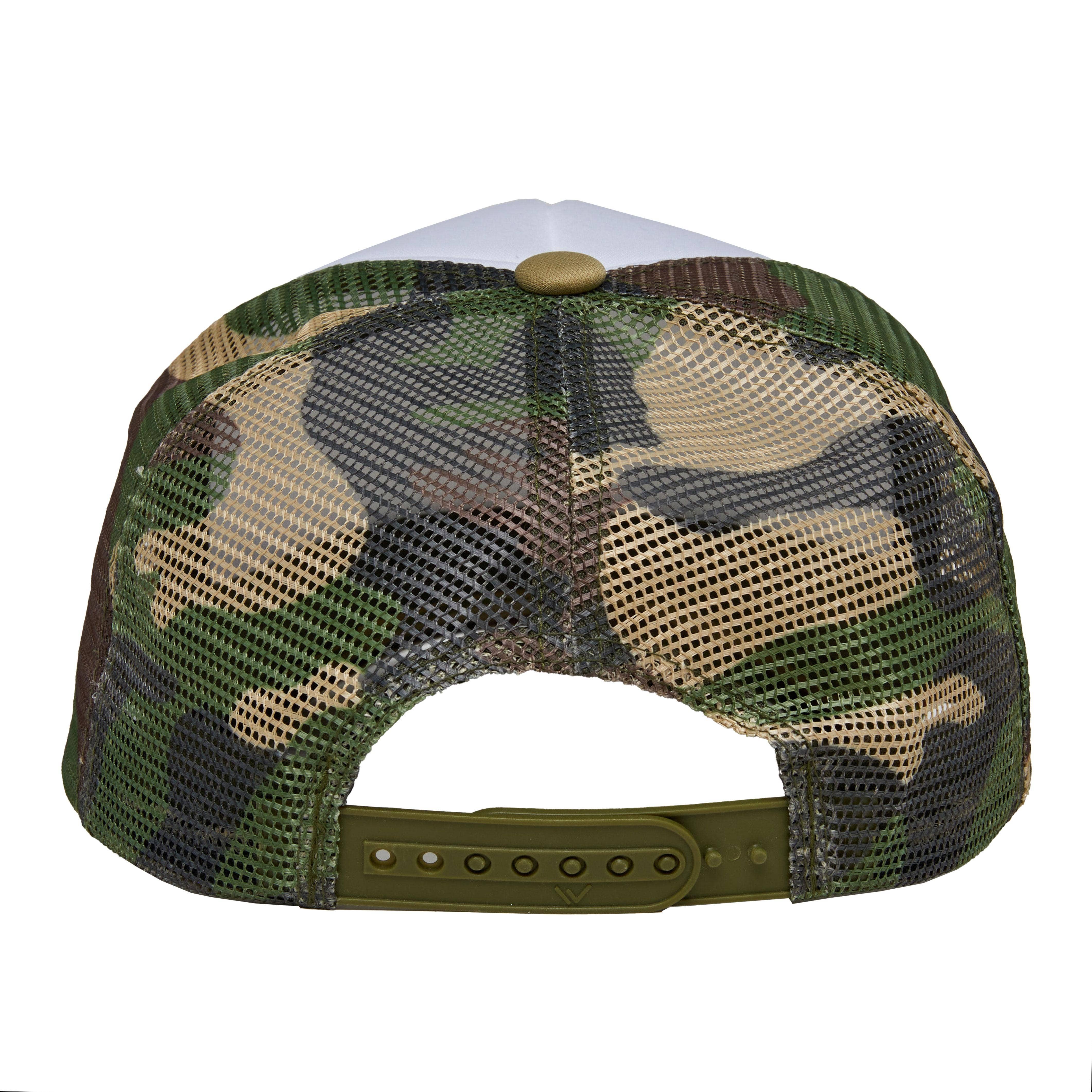 Funky Junque - Vente Casquette de camionneur – unisexe - Casquette de camionneur Snapback en mousse - Blanc/Camo5
