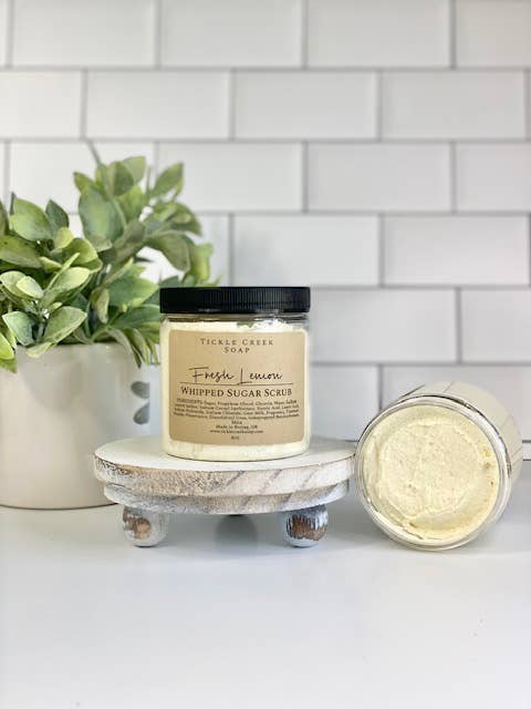 Whipped Sugar Scrub Lemon for wholesale by Tickle Creek Soap