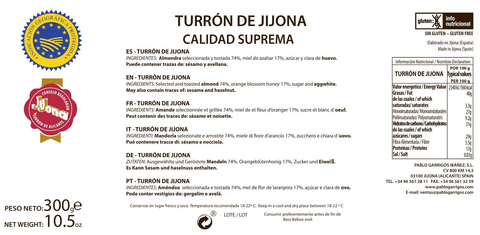PABLO GARRIGÓS IBÁÑEZ - Wholesale Nougat - Premium Jijona Nougat 300 g1
