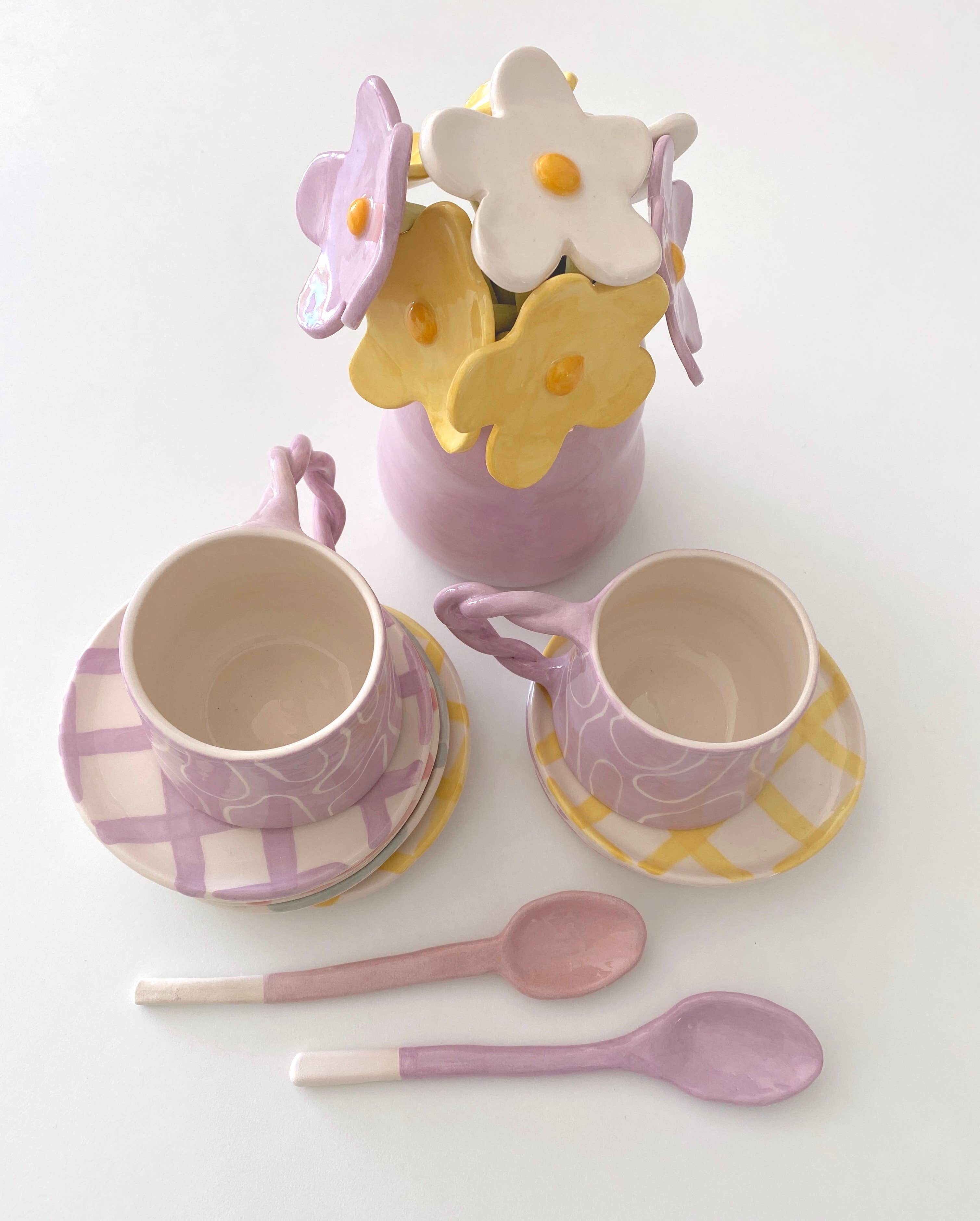 Pipa and Happy - Vendita all'ingrosso Piatto - Piatto Vii in ceramica fatta a mano con motivo a scacchi4