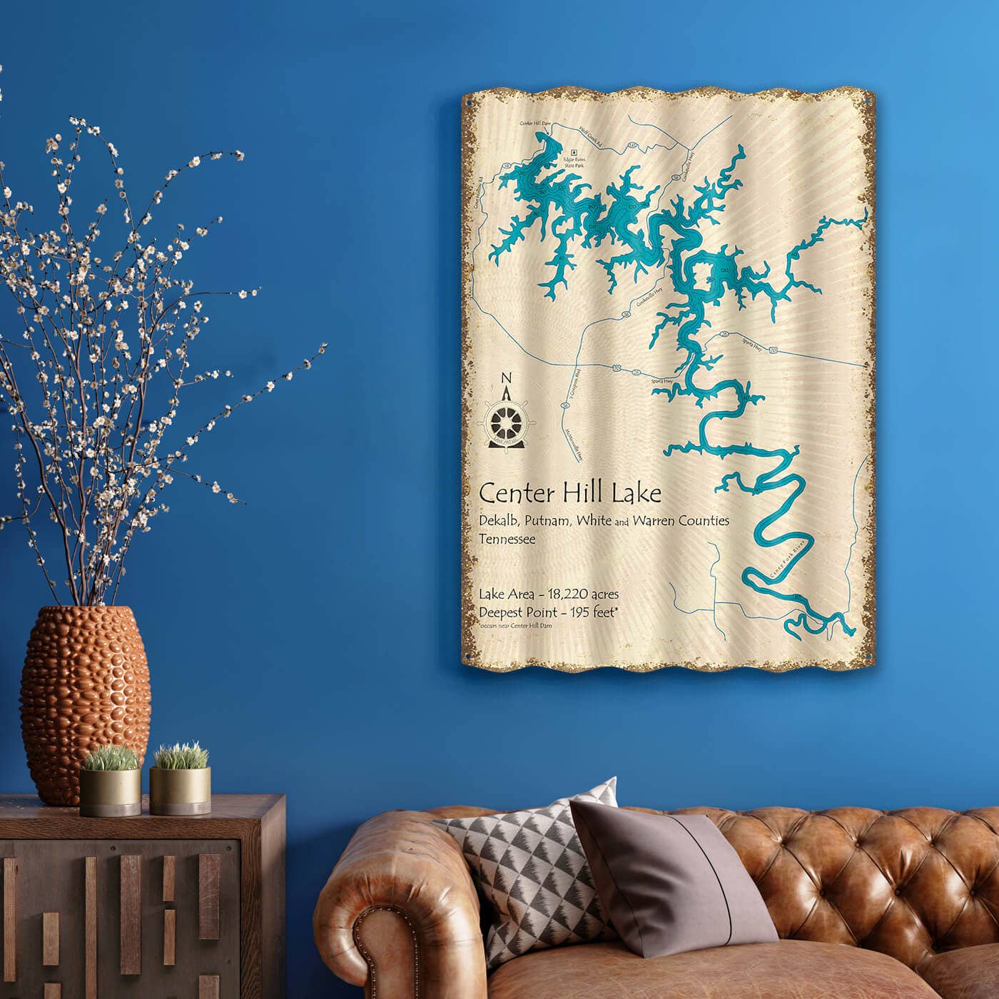 Old Wood Signs - Wholesale Sign - Center Hill Lake, Tennessee - Corrugated Metal Wall Art1