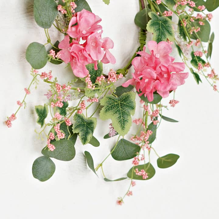 Impressive Enterprises, Inc. - Wholesale Wreath - 35632-16in(6.5) Wreath-Pink Hydrangea Garden1