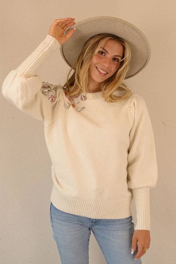Ambiente - Wholesale Knit Sweater - Women's - HOLIDAY CRYSTAL APPLIQUES SWEATER - W2309JO730494
