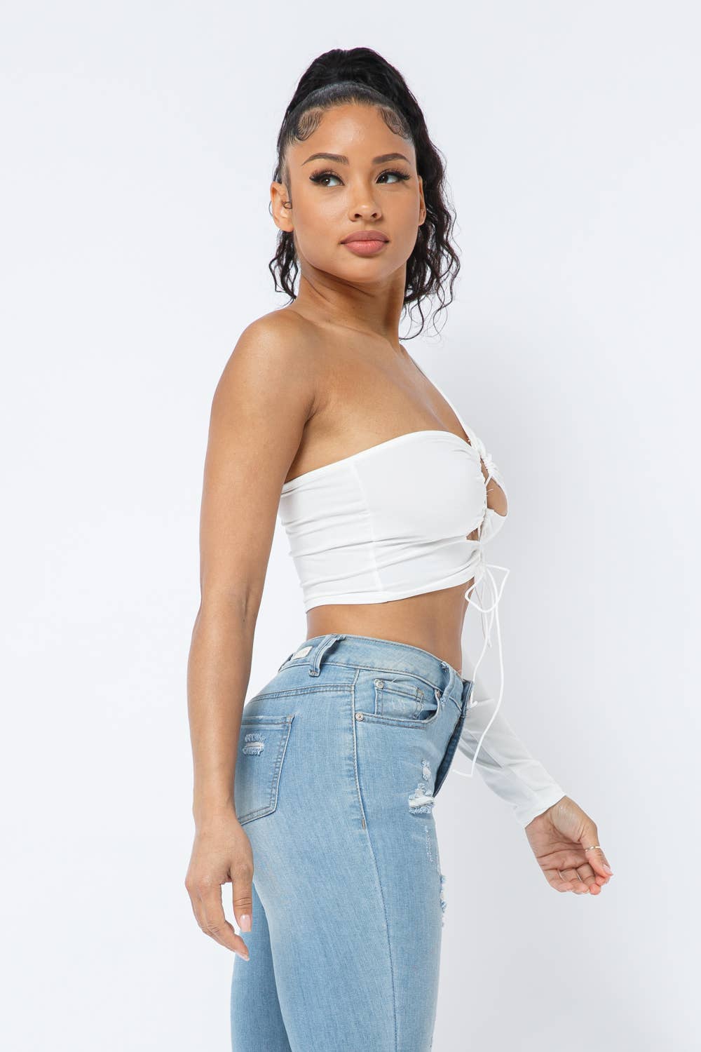 Julia by LoveJ - Wholesale Knit Top - Women's - Yoga Fabric One Shoulder Front Open Tie Crop Top9