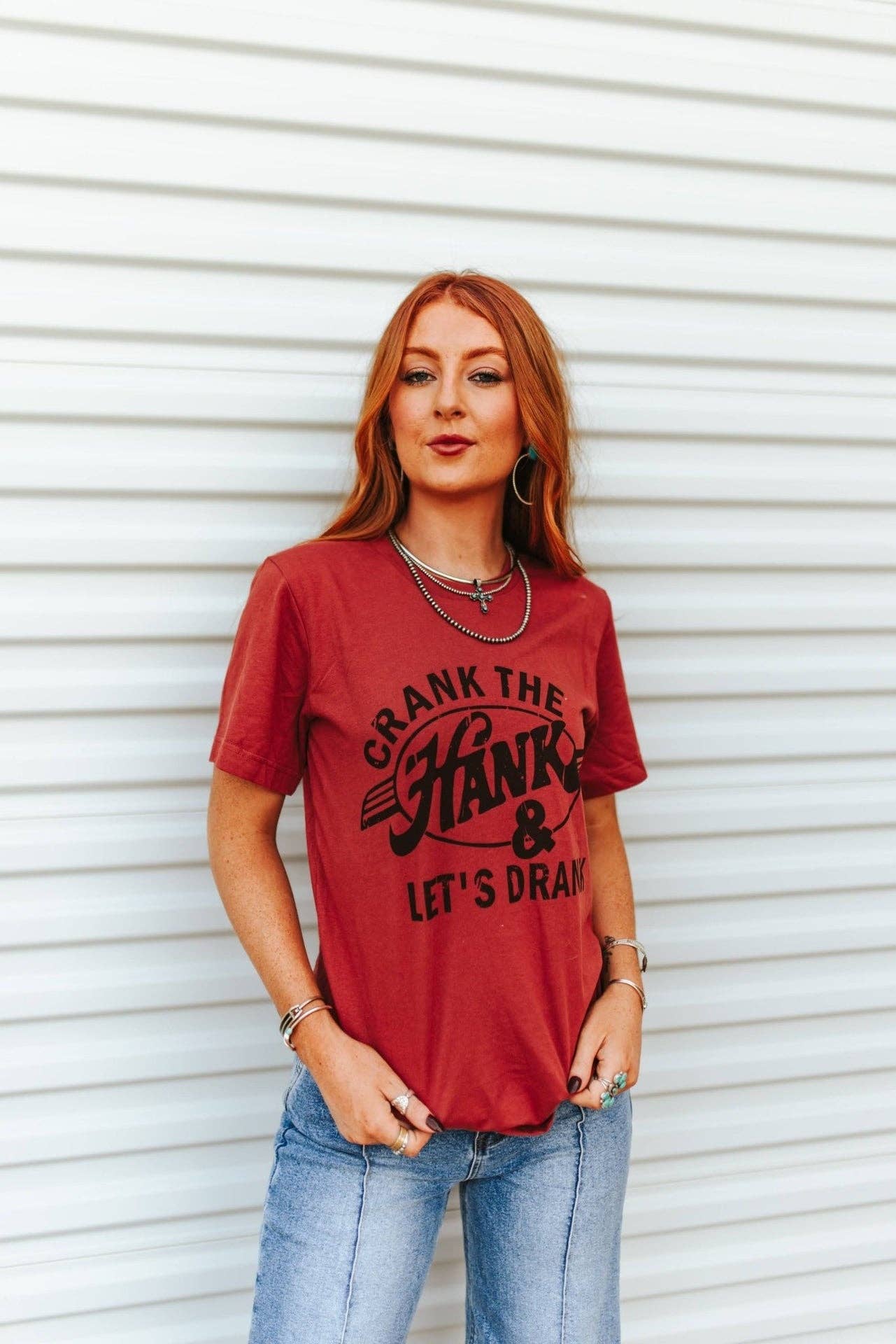 Rust Crank The Hank & Let's Drank Graphic Tee for wholesale on Faire3