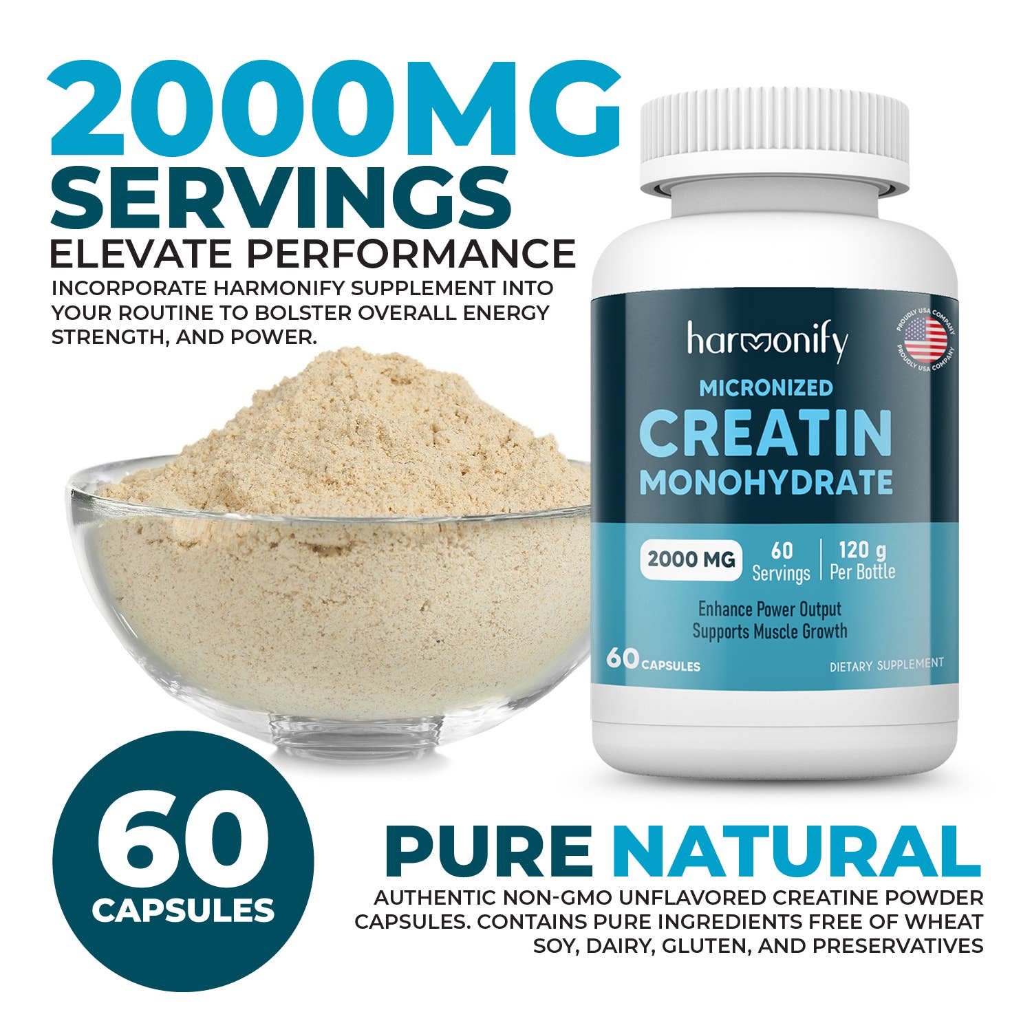 HARMONIFY - Wholesale Oral Supplement/Vitamin - Creatine Monohydrate Amino Acid Powder 2000mg1