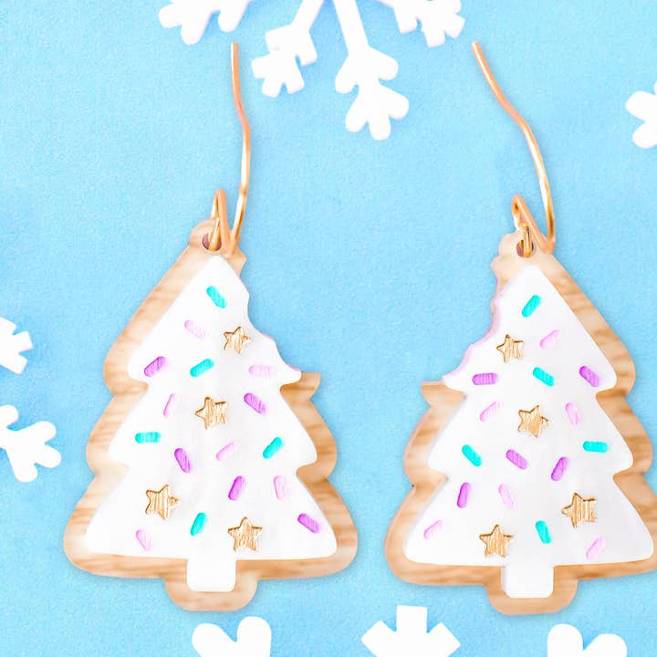 Christmas Cookie Earrings, Christmas Tree Holiday Dangles for wholesale by Momenti di Vita
