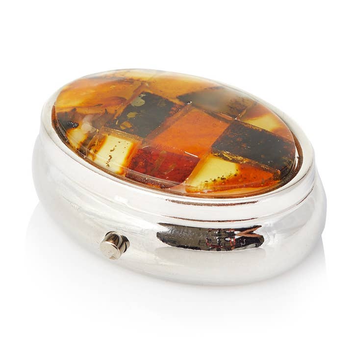 Caixa de comprimidos oval em metal e âmbar por atacado de OPALOOK France