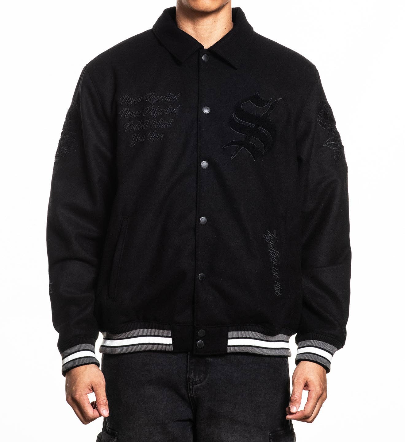 BLACK Art Scholar Varsity Jacket for wholesale on Faire0