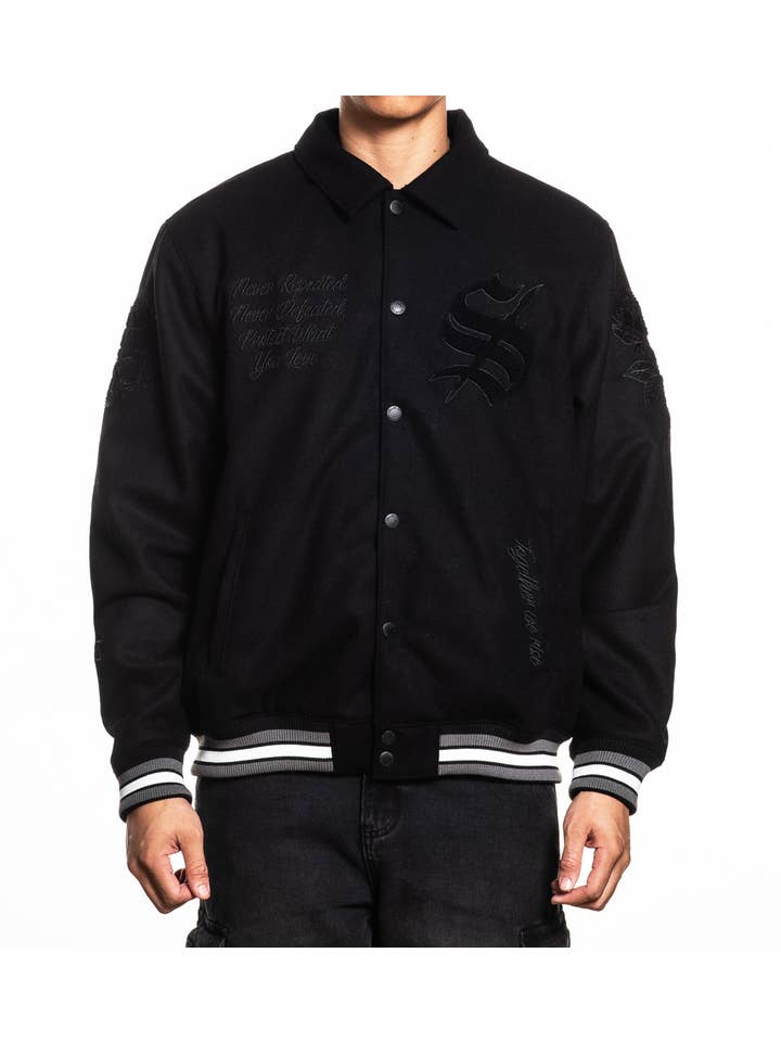BLACK Art Scholar Varsity Jacket for wholesale on Faire