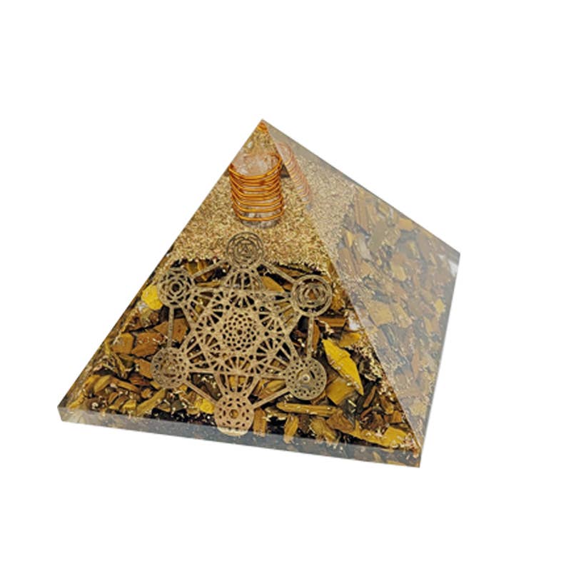 Artisans de Madagascar - Wholesale Spiritual Stone/Crystal - Metatron Orgonite Tiger Eye Pyramid 7.5 cm1