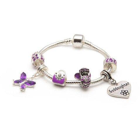 Children's Goddaughter 'Purple Fairy Dream' Silver Plated Charm Bead Bracelet for wholesale by Liberty Charms
