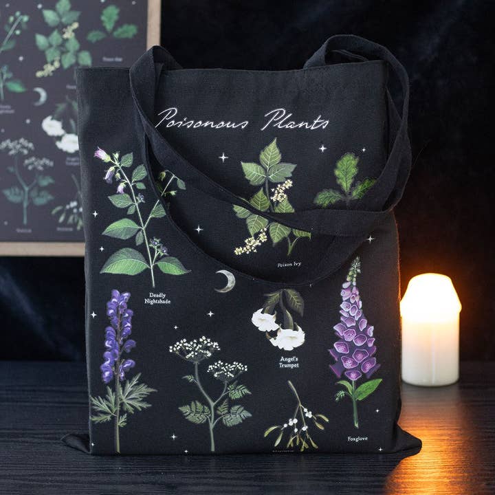 Poisonous Plants Gothic Botanical Polycotton Tote Bag for wholesale by Something Different Wholesale