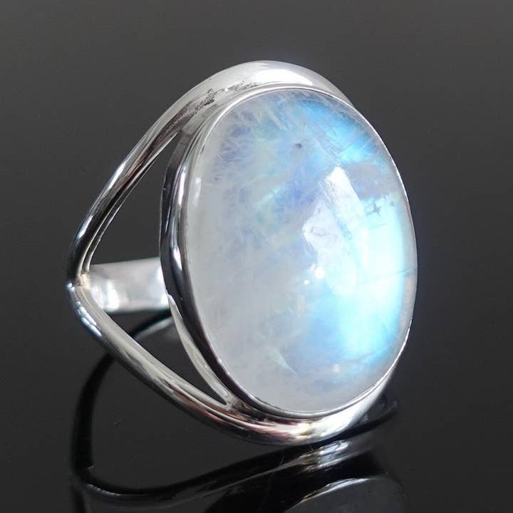 Mistry Gems – wholesale Cocktail/statement ring – Large Unisex Oval Moonstone Ring | 925 Silver | 20mm x 15mm1