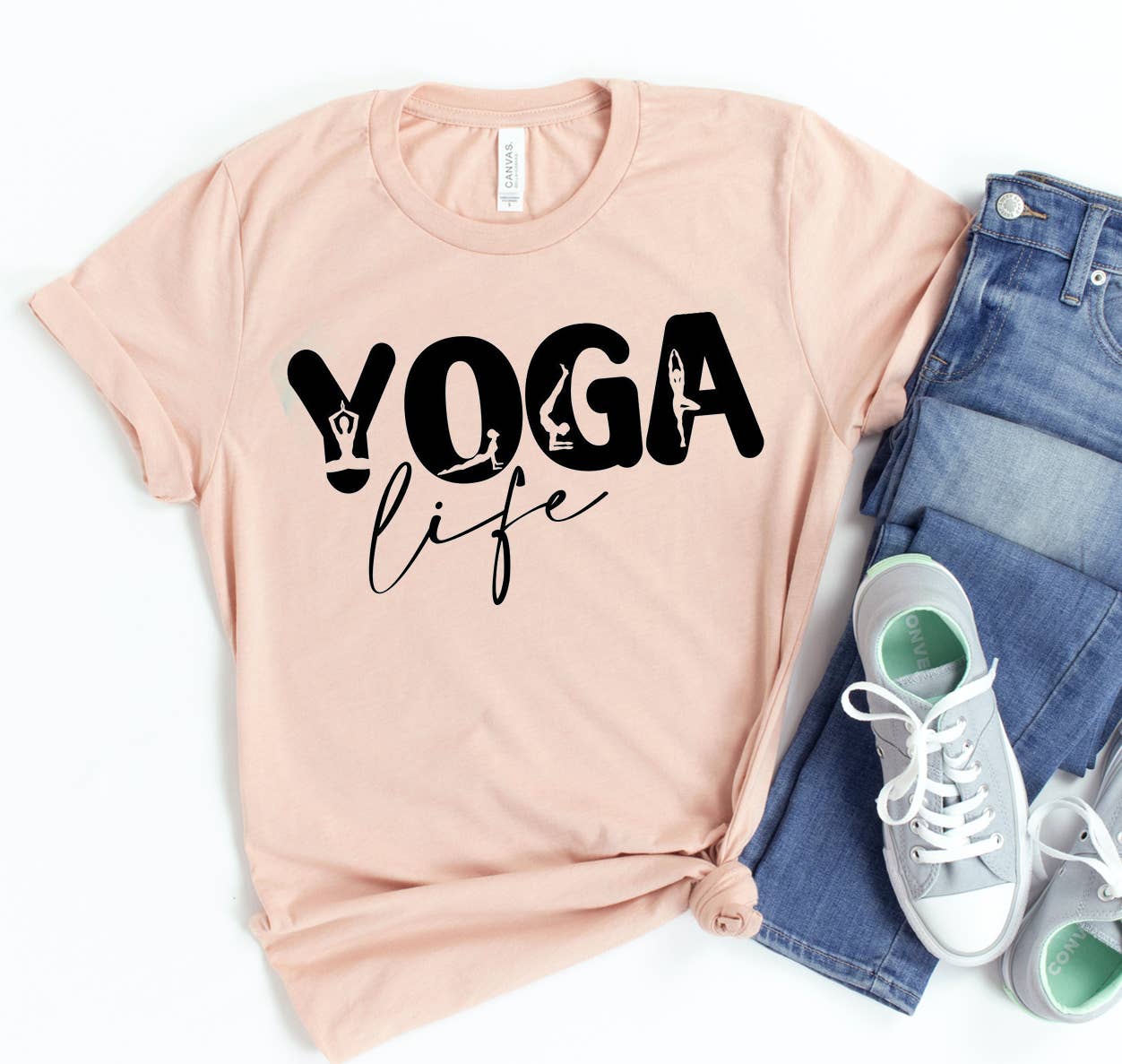 Printliss - Wholesale Screen Printed T-Shirt - Women's - Yoga Life T-shirt - Bella Canvas0