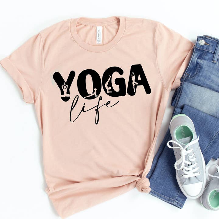 Printliss - Wholesale Screen Printed T-Shirt - Women's - Yoga Life T-shirt - Bella Canvas