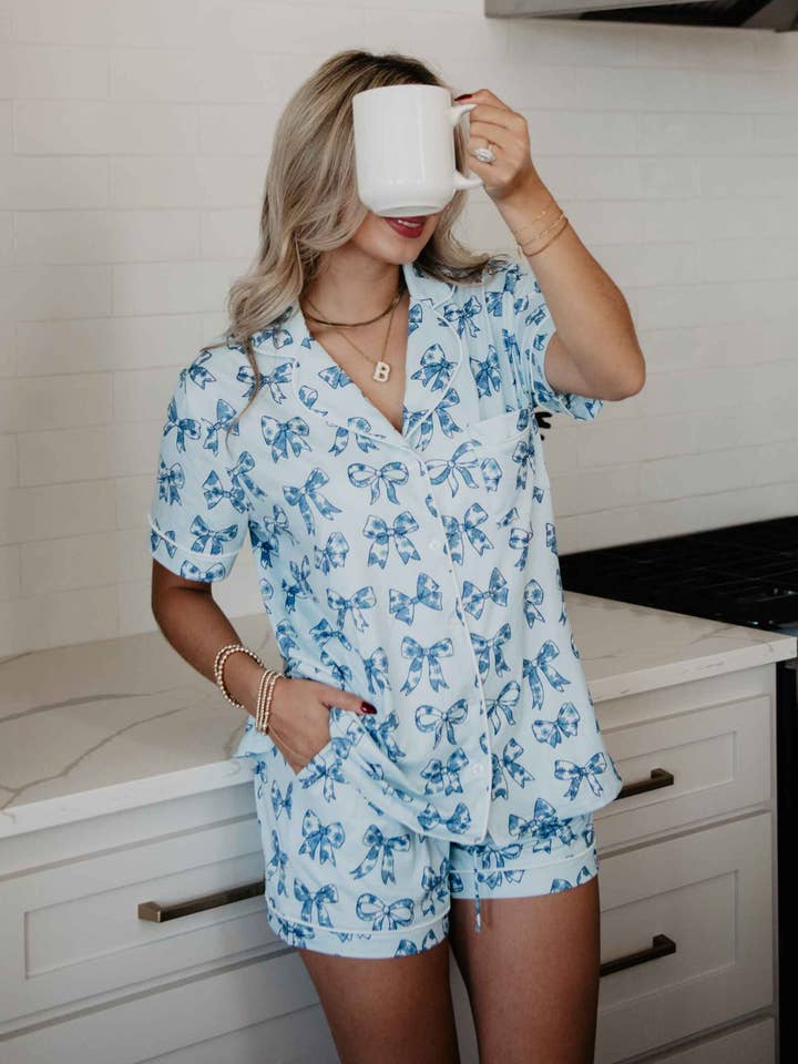 Toile Print Coquette Bows Cute Pajamas and other Purchase Wholesale pj set. Free Returns & Net 60 Terms on Faire trending on Faire.